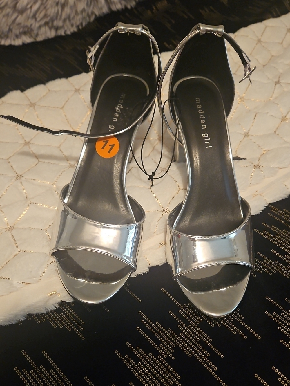 Madden Girl Metallic Silver Open-Toe Ankle-Strap Heels
